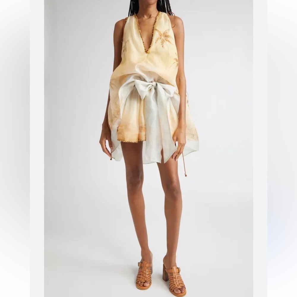 Zimmermann Balance Plunge Mini Dress in Yellow Seascape | 2/US8 - Picture 2 of 16